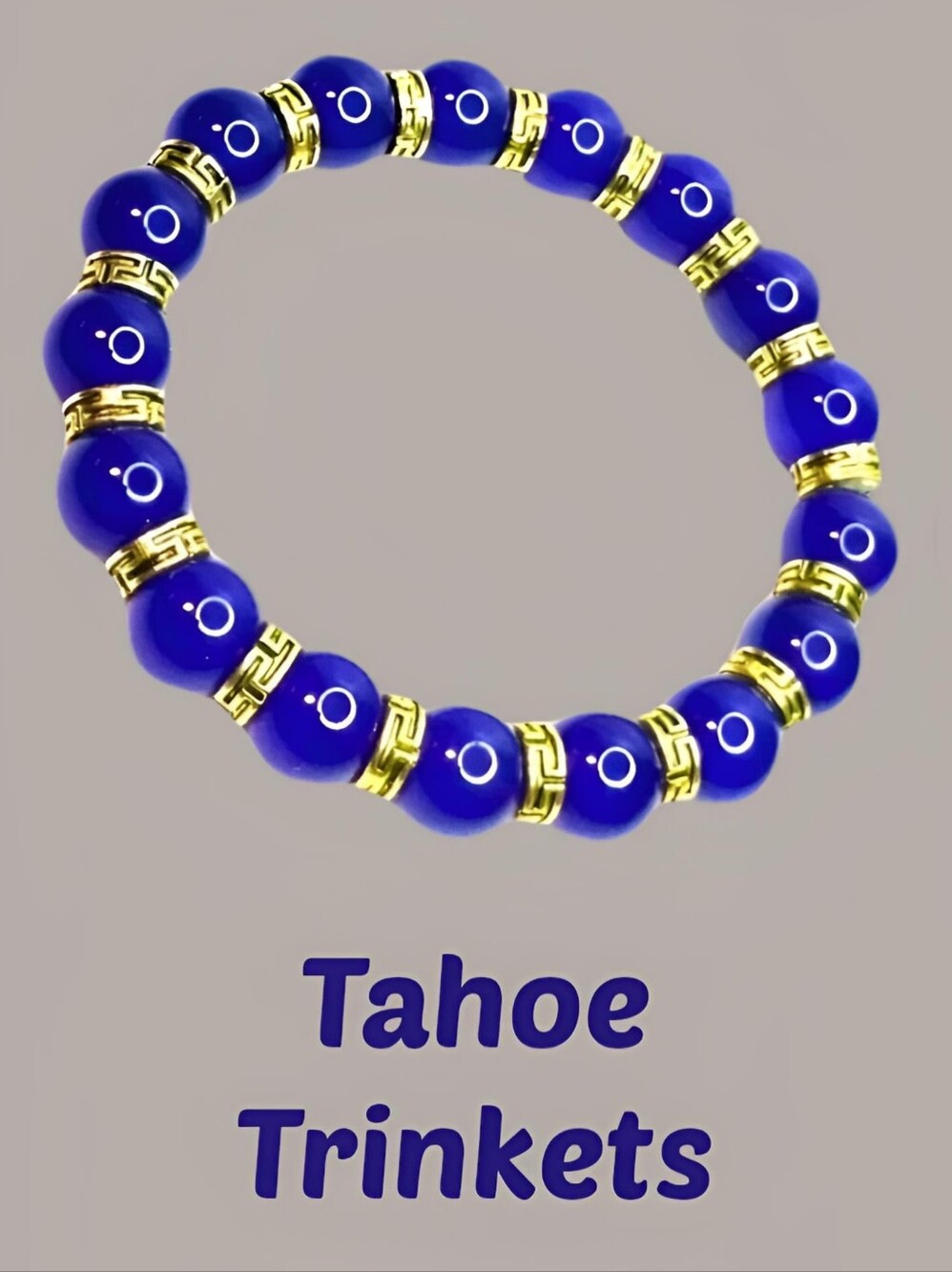Sapphire Blue Jade Beaded Stretch Bracelet With Tibetan Gold Accents Boho Gift